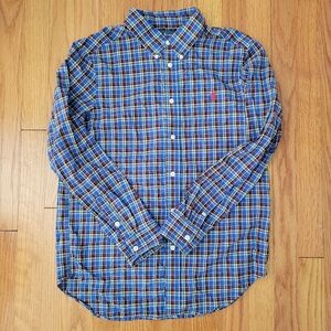 Ralph Lauren Blue Red Plaid Button Down Shirt Size Boys L (14-16) Dressy Church